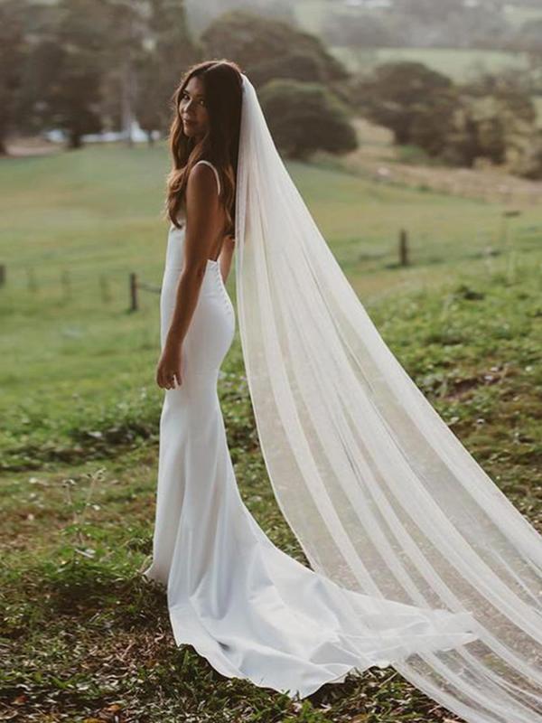 Women's Elegant Minimalist Classic Wedding Veil, Exquisite Floor Length Wedding Veil, Trendy Gorgeous Bridal Veil for Wedding Party Decoration