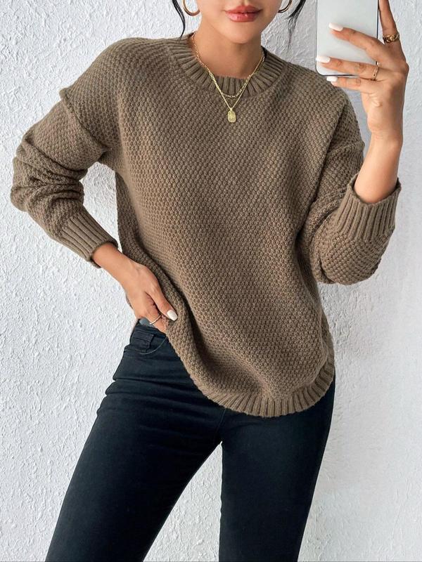 Women's Plain Sweater, Casual Long Sleeve Jumper for Fall & Winter, Women's Knitwear for Daily Wear