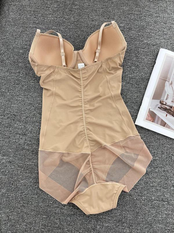 Women's Solid Ruched Sheer Cami Shapewear Bodysuit, Solid Adjustable Strap Shaper Bodysuit for Daily Wear, Body Shapewear, Tummy Hiding Clothes, Women's Shapewear for All Seasons, Womenswear, Fall Wear, Fallfreshness