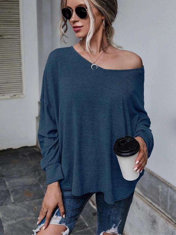 Women's Plain Tie Backless Batwing Sleeve Tee, Elegant V Neck Long Sleeve T-Shirt for Spring & Fall, Ladies Clothes for Daily Wear