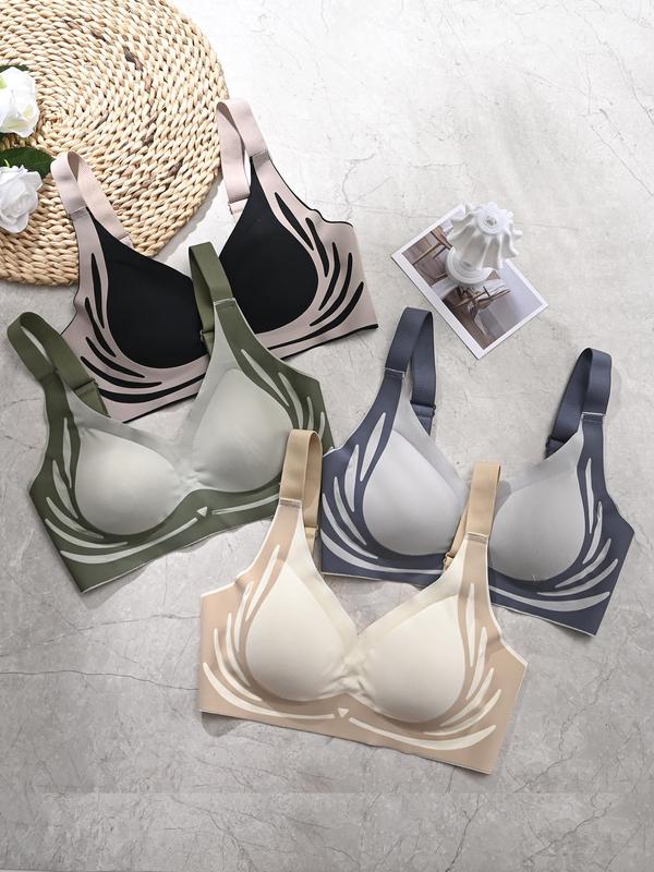 Women's Colorblock Print Push Up Bra, Adjustable Strap Seamless Bra, Soft Comfortable Breathable Lingerie for All Seasons
