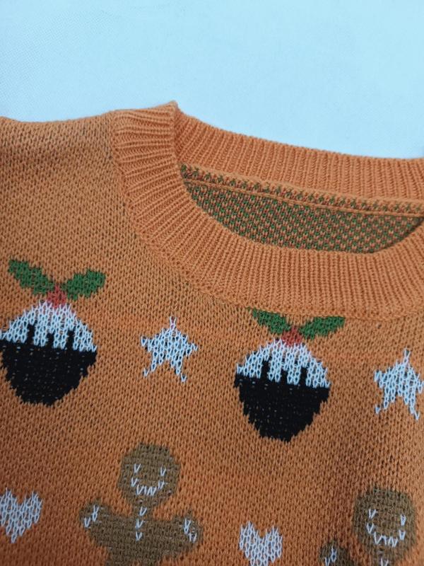 Christmas Deals Women's Christmas Print Drop Shoulder Sweater, Casual Long Sleeve Round Neck Jumper for Daily Wear, Ladies Knitwear for All Seasons, Christmas 2024 Trend