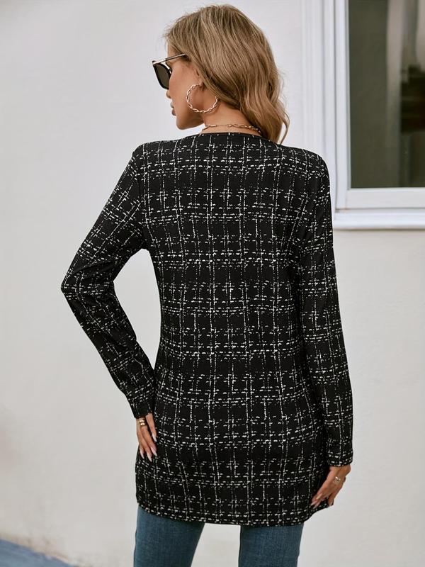 Women's Plaid Print Open Front Coat without Tee, Casual Long Sleeve Outerwear for Fall & Winter,  Winter Clothes Women, Womenswear for Daily Wear
