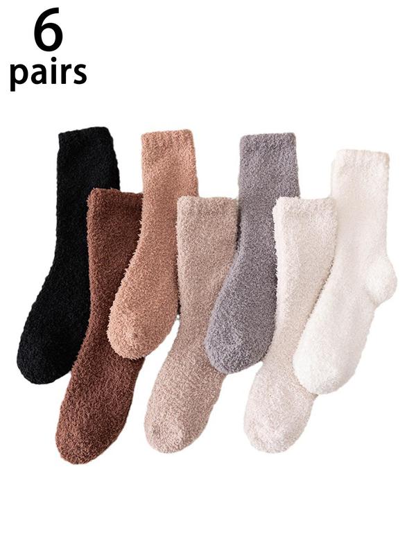 Women's Solid Thermal Lined Crew Socks, 2024 New Style Casual Soft Comfy Breathable Warm Socks for Daily Wear, Women's Socks for All Seasons