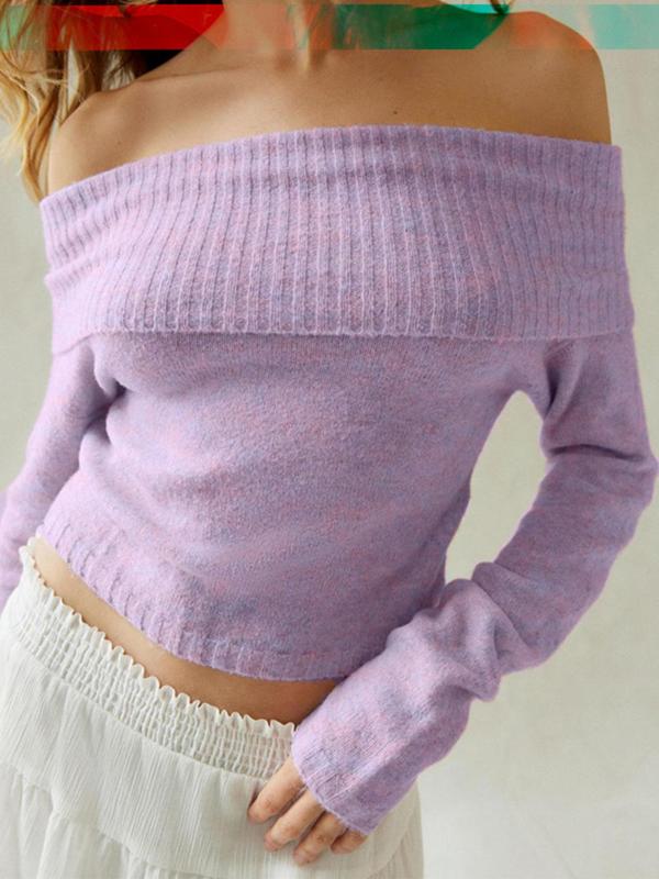 Women's Solid Color Off Shoulder Minimalist Sweater for Spring & Fall, Mean Girls Casual Chic Flattering Fit Long Sleeve Jumper, Women's Tops, Women's Sweaters Knitwear for Daily Wear, Women's Fall Clothing, Going Out Tops