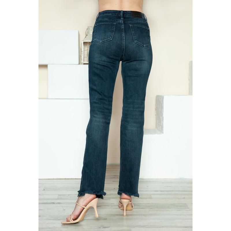 Judy Blue Full Size Button Fly Hem Destroy Straight Jeans Comfort Denim
