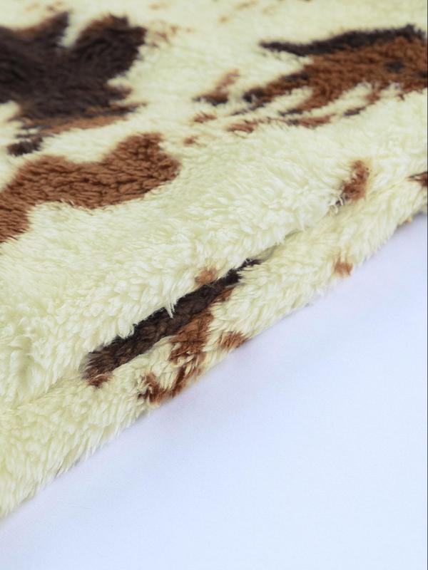 Women's Fuzzy Cow Print Half Zip Teddy Graphic Sweatshirt, Casual Long Sleeve Collared Pullover for Women, Fashion Women's Going Out Outfits, Cozy Fall Outfits for Women, 2024 Black Friday Early Deals