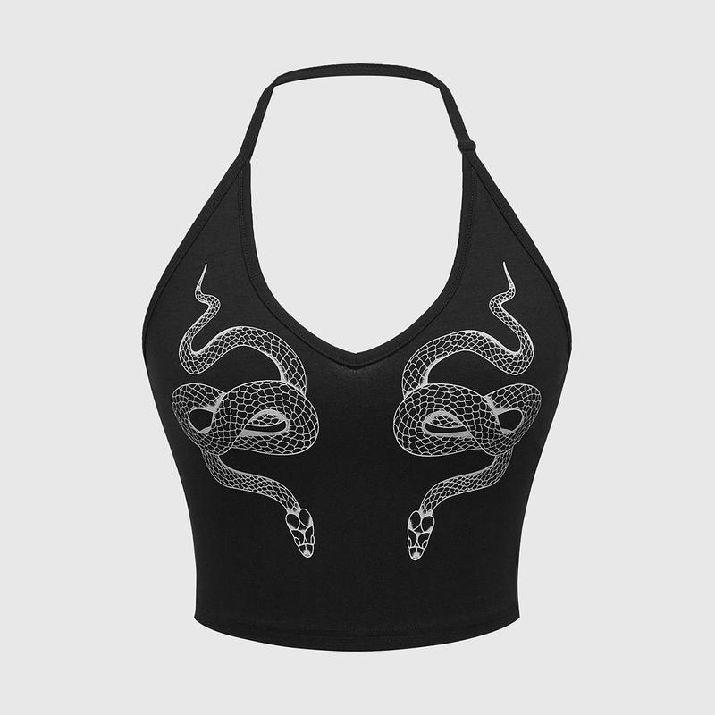 ROMWE Goth Snake Printed Neck Hanging Lady's Bodycon Waist Cinched Camisole