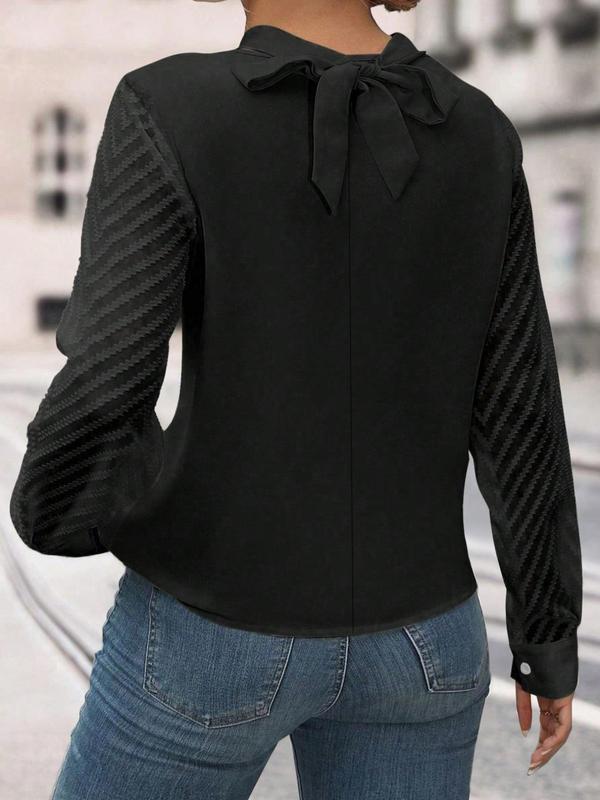 Plus Size Criss Cross Tie Back Blouse, Fall Clothing Women, Casual Long Sleeve Top for Spring & Fall, Women's Clothes for Daily Wear, Blouses for Women