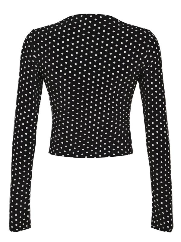 Women's Polka Dot Print Boat Neck Tee, Casual Long Sleeve T-shirt for Fall & Winter, Women's Clothing for Daily Wear