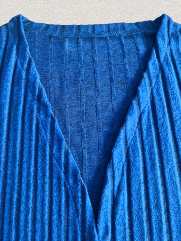  Solid Color Drop Shoulder Pocket Ribbed Cardigan, Casual Long Sleeve Open Front Knitwear for Fall & Winter, Women's Plus Clothing for Daily Wear