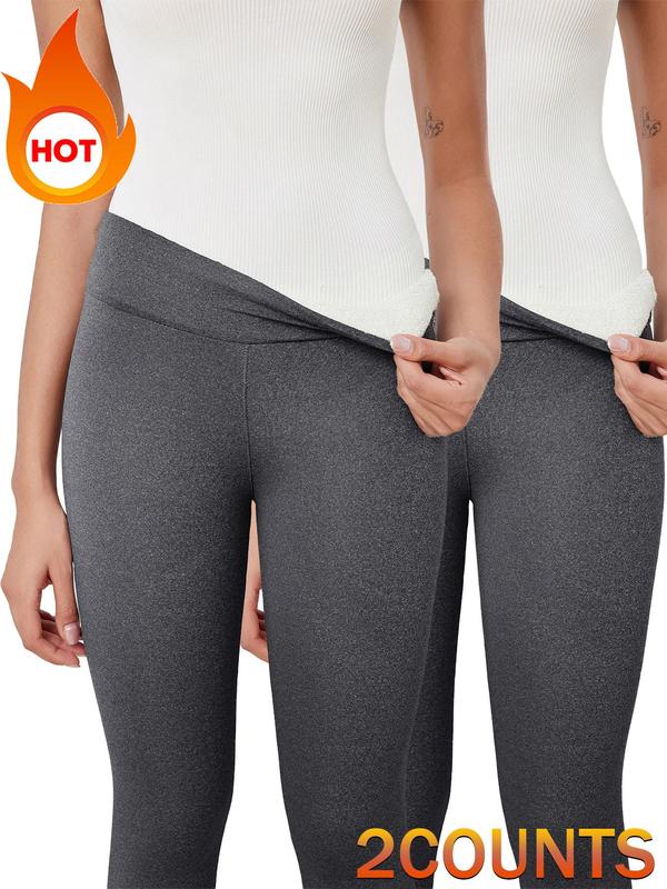 Women's Solid Thermal Lined Leggings, Casual Comfy Warm Skinny Pants for Daily Wear, Ladies Bottoms for Fall & Winter