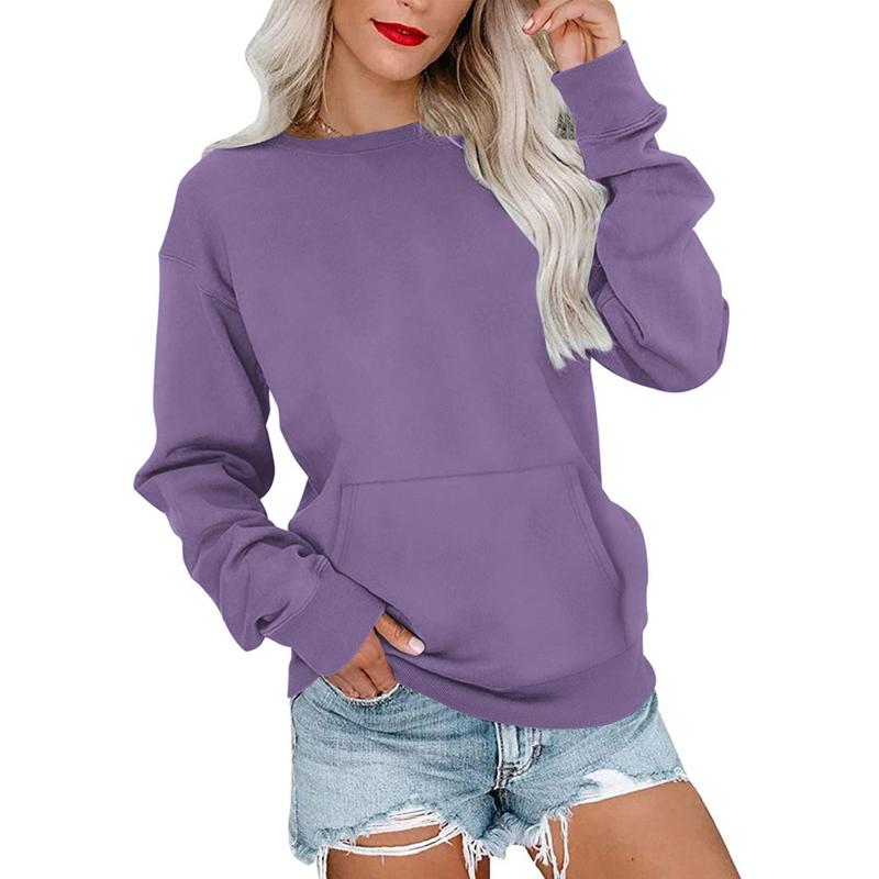 MISFAY 2024 Womens Loose Sweatshirt Oversiezed Hoodless Sweatshirt Fleece Casual Long Sleeve Crewneck Hoodie Solid Pullover Lightweight Loose Tops with Pocket