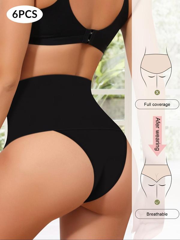 Women's Colorblock High Waist Thong, Casual Comfy Breathable Panty for Daily Wear, Ladies Underwear for All Seasons
