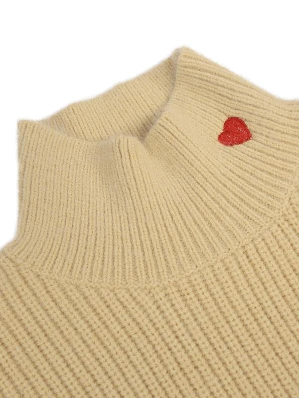 Women's Heart Print Drop Shoulder Sweater, Casual Long Sleeve Stand Collar Jumper for Fall & Winter, Fashion Ladies' Knitwear for Daily Wear