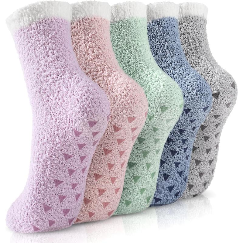 Fuzzy Socks - 5 Pairs Slipper Socks for Women, Cozy Socks, Women's Winter Warm Socks, Non Slip Fuzzy Slipper Socks