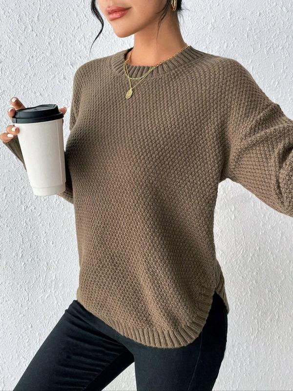 Women's Plain Sweater, Casual Long Sleeve Jumper for Fall & Winter, Women's Knitwear for Daily Wear