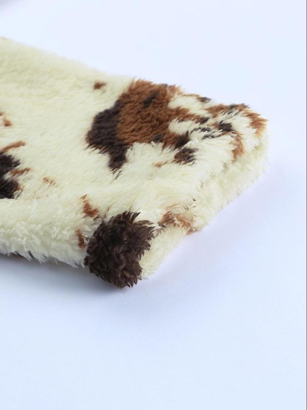 Women's Fuzzy Cow Print Half Zip Teddy Graphic Sweatshirt, Casual Long Sleeve Collared Pullover for Women, Fashion Women's Going Out Outfits, Cozy Fall Outfits for Women, 2024 Black Friday Early Deals