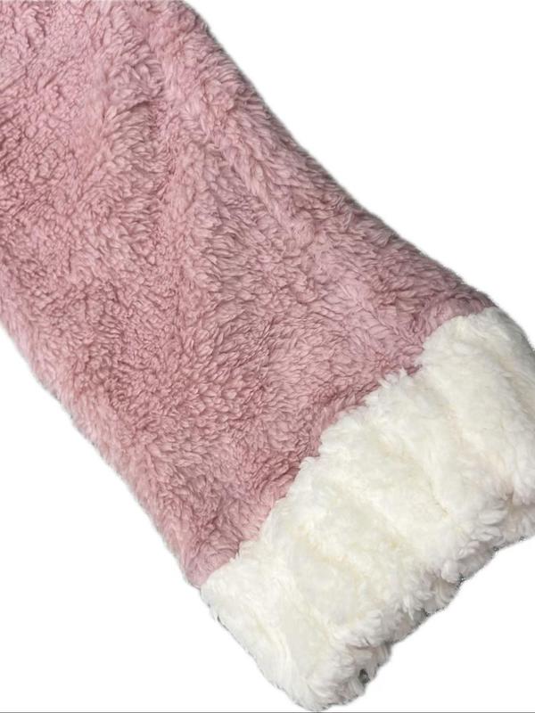 Women's Colorblock Wrap Belted Coral Fleece Bathrobe, Casual Long Sleeve Waterfall Neckline Dressing Gown, Ladies Sleepwear for Fall & Winter