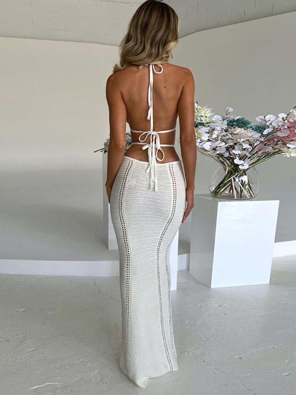 Women's Cut Out Hollow Out Cami Sweater Dress, Sexy Tie Back Halter Neck Long Dress, Summer Dresses, Back To School Outfits, Party Sleeveless Dresses for Women, Sundress Maxi Dress, Homecoming Dresses, Ladies Clothes for Beach Holiday