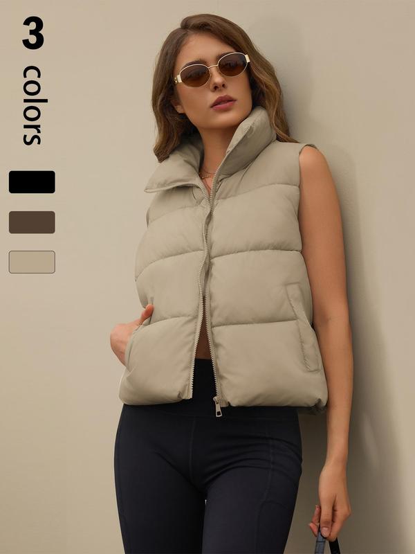 Women's Solid Zip Up Pocket Sports Vest Coat, Casual Sporty Sleeveless Outerwear for Fall & Winter, Ladies Sportswear for Indoor Outdoor Wear