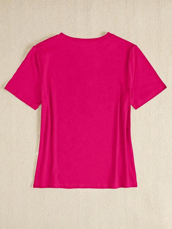 Women's Letter & Eye Print Drop Shoulder Tee, Fashion Casual Short Sleeve Round Neck T-Shirt for Daily Outdoor Wear, Fall Graphic Tees, Ladies Clothes for Fall