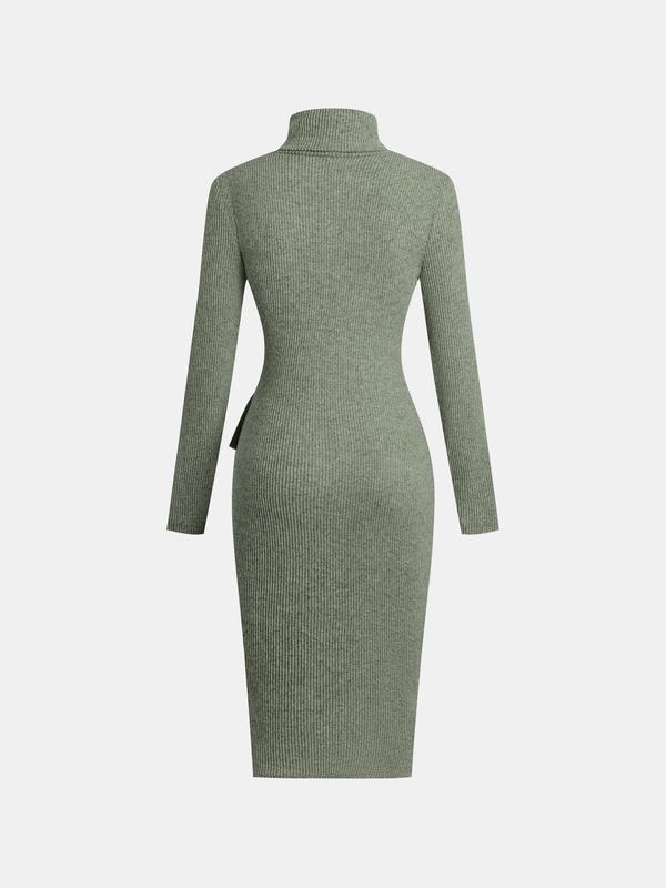 YOZY Women's Solid Color Tie Front Wrap Bodycon Dress, Casual Long Sleeve Turtle Neck Dress for Fall & Winter, Women's Clothing for Daily Wear
