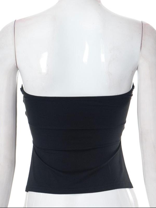 Women's Solid Ruched Backless Split Crop Tube Top, Casual Fashionable Sleeveless Strapless Top for Daily Outdoor Wear, Ladies Clothes for Summer
