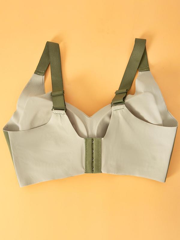 Women's Colorblock Print Wireless Bra, Adjustable Strap Push Up Bra, Soft Comfortable Breathable Lingerie for All Seasons