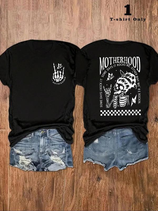 Women's Skull & Butterfly Print Short Sleeve Tee, Casual Graphic Round Neck T-Shirt for Daily Wear, Graphic Tees, Ladies Clothes for All Seasons 90S Clothes, Fall Outfits