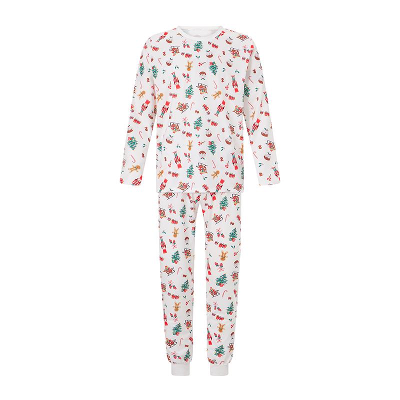 Christmas Pajamas for Family Long Sleeve Cartoon Print Tops + Pants Set Holiday Sleepwear