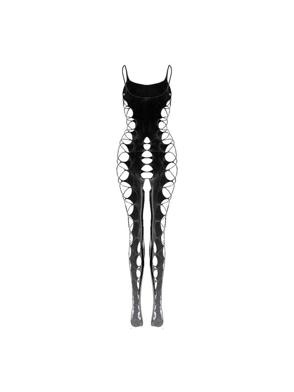 Women's Plain Cut Out Ripped Spaghetti Strap One-piece Lingerie, Sexy Comfy Breathable Tight-fitting Open Crotch Design Cami Jumpsuit for Women, Ladies Underwear for All Seasons