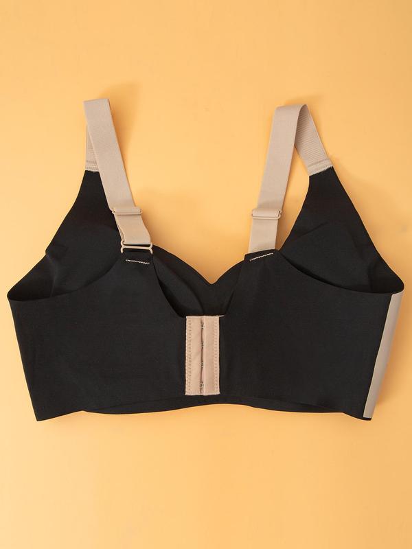 Women's Colorblock Print Wireless Bra, Adjustable Strap Push Up Bra, Soft Comfortable Breathable Lingerie for All Seasons
