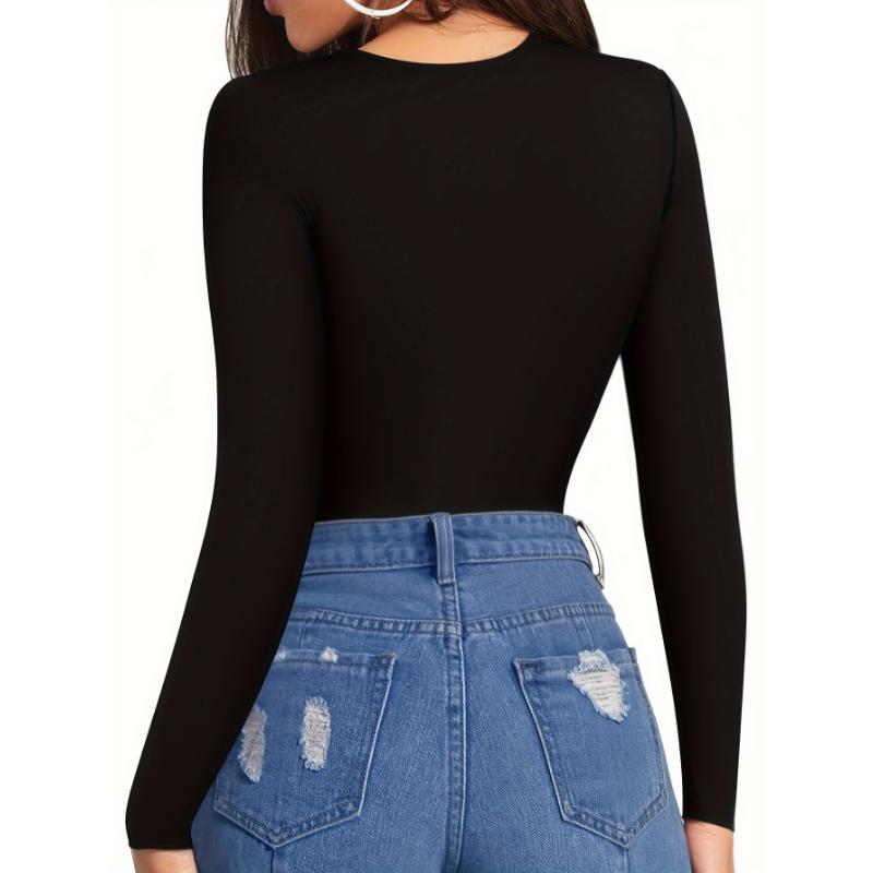 2pcs Women's Long-sleeved Bodysuit, Warm Soft And Comfortable Inner Round Neck Basic Bodysuit Bodysuit Combination Outfit For Fall & Winter