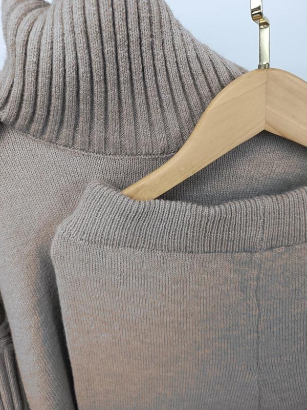 Women's Solid Drop Shoulder High Low Hem Sweater & Wide Leg Pants Two-piece Set, Casual Fashion Cozy Turtle Neck Jumper & Trousers for Daily Outdoor Wear, Women's Knitwear for Fall & Winter