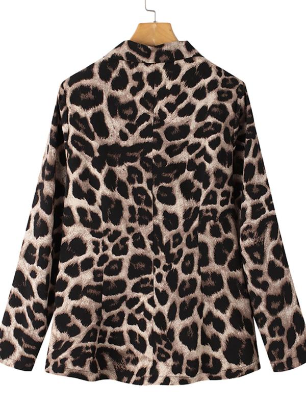 Women's Leopard Print Button Coat, Casual Long Sleeve Lapel Outerwear for Fall & Winter, Ladies Clothes for Daily Wear