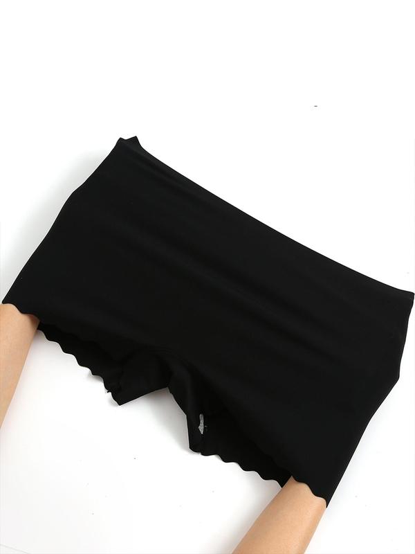 Women's Solid Scallop Trim Panty, Soft Comfy Breathable Seamless Knicker for Daily Wear, Underwear for All Seasons